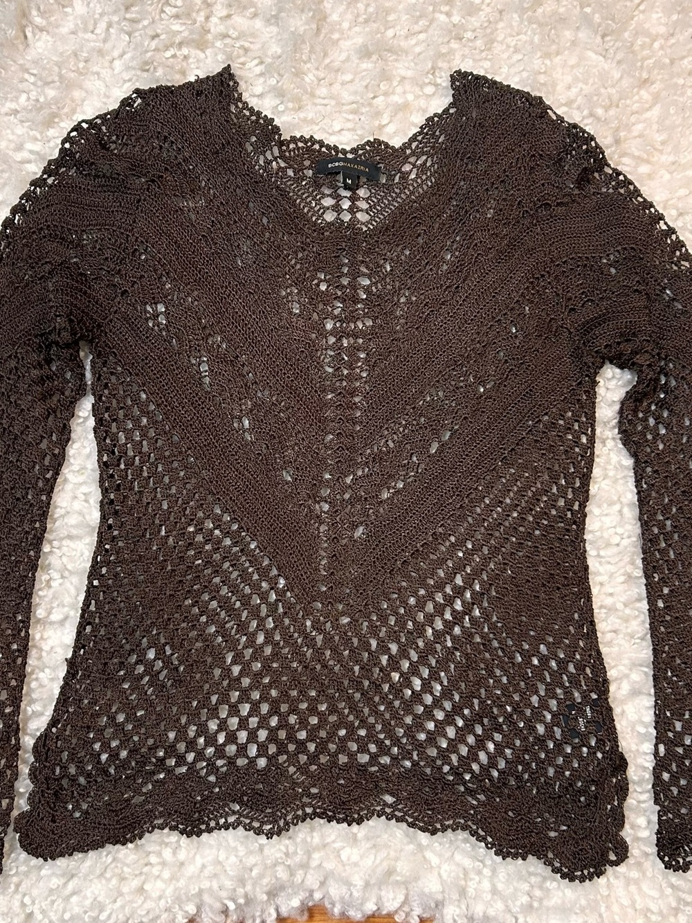BCBG brown crocket top size medium flare sleeves dainty made of rayon